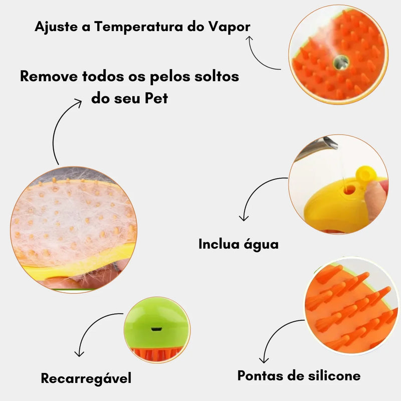 Escova a vapor para cão e gato, pulverizador elétrico para massagem, pet grooming ferramenta, 3 em 1 pente de massagem