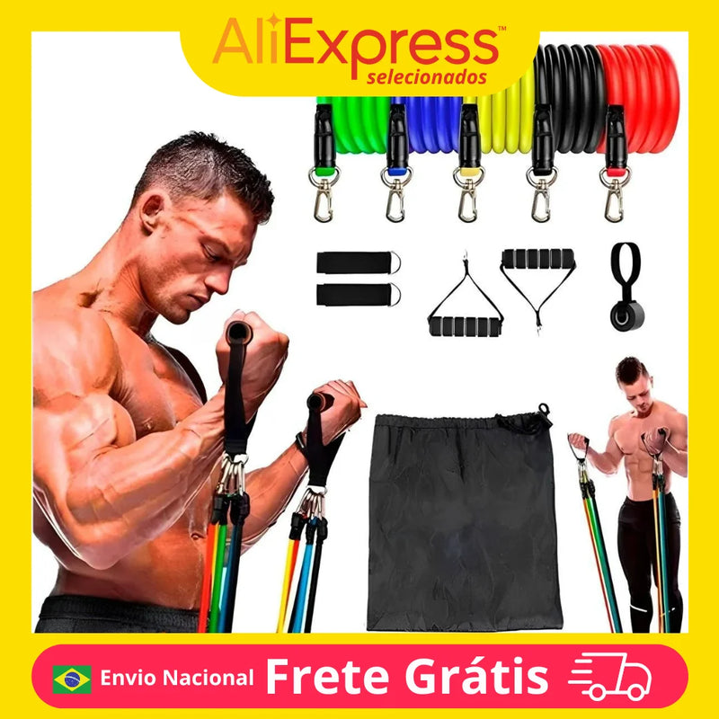 Kit 11 Elasticos Extensores Treino Funcional Academia Em Casa Ginastica Musculação Fitness Exercícios Músculos Desenvolvimento