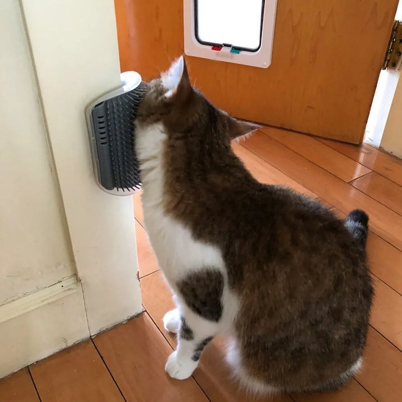 Escova Massageadora Tira Pelos Gato Coçador  Quina de Parede Pet Com Catnip Brinquedo