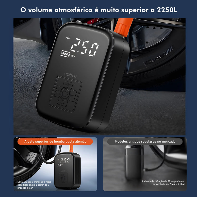 Compressor de ar Portátil, Mini Compressor de ar Portatil, Bomba de Encher Pneu de Carro, Bomba de ar Portátil， Iluminação LED