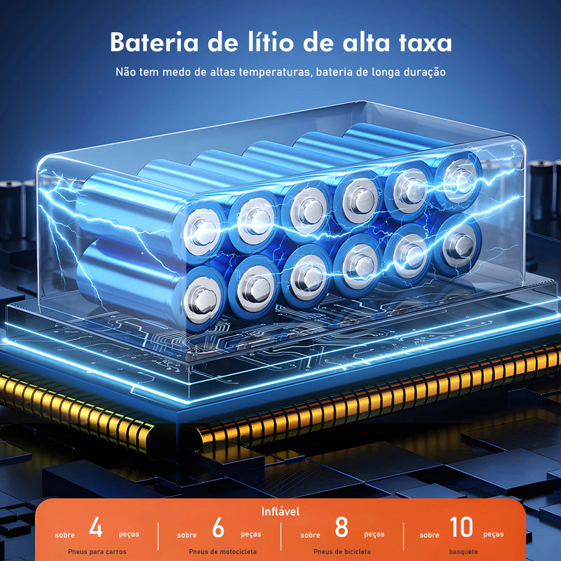 Compressor de ar Portátil, Mini Compressor de ar Portatil, Bomba de Encher Pneu de Carro, Bomba de ar Portátil， Iluminação LED