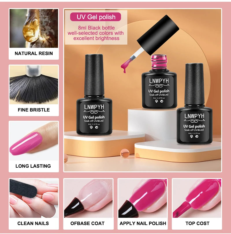 Kit de esmalte em gel com lâmpada uv, máquina elétrica de broca para unhas, kit de base e revestimento superior, conjunto de ferramentas para esmalte em gel