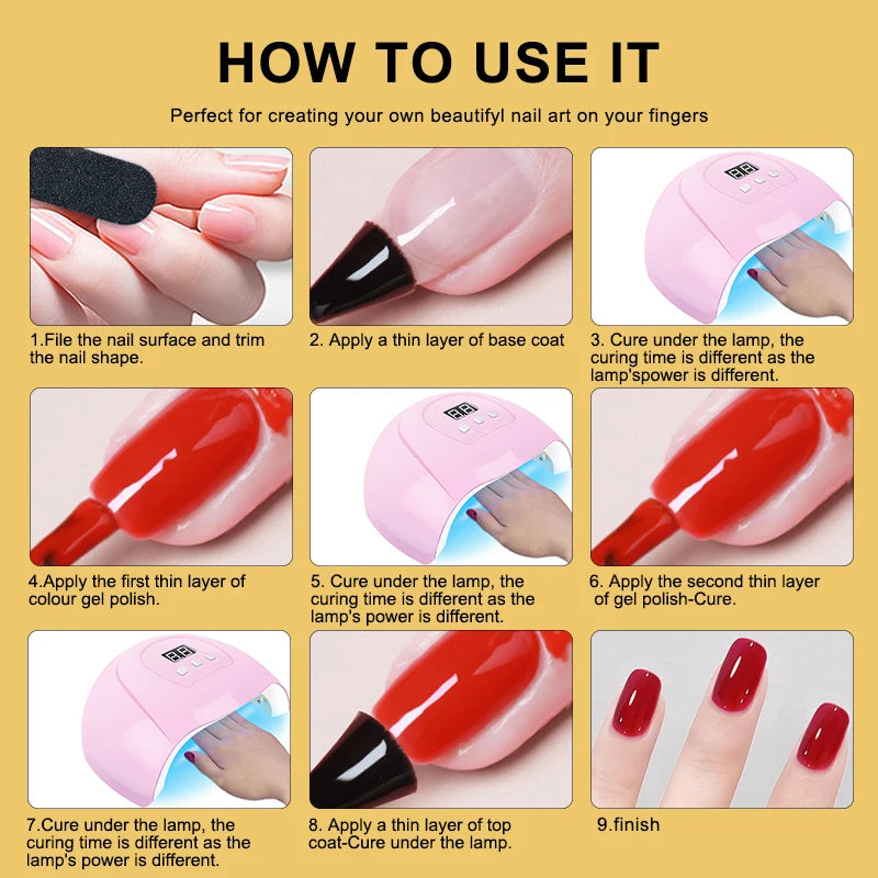 Kit de esmalte em gel com lâmpada uv, máquina elétrica de broca para unhas, kit de base e revestimento superior, conjunto de ferramentas para esmalte em gel