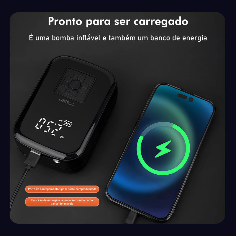 Compressor de ar Portátil, Mini Compressor de ar Portatil, Bomba de Encher Pneu de Carro, Bomba de ar Portátil， Iluminação LED