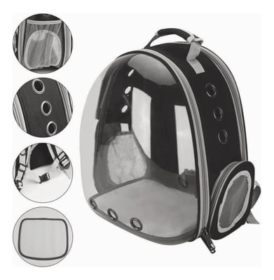 Mochila Pet Visão Panorâmica para Cachorro e Gato - Preta