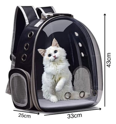 Mochila Pet Visão Panorâmica para Cachorro e Gato - Preta
